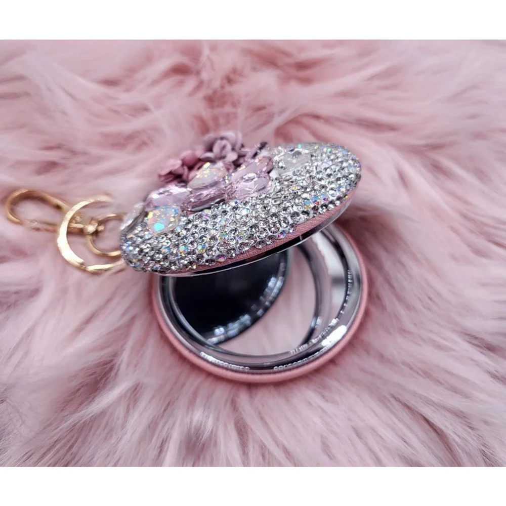 Rhinestone Mirror Compact Keychain - Picture 6 of 9